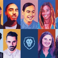 Stylized young alumni headshot grid