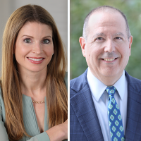 Headshots (left to right): Jen Maxfield Ostfeld CC’99, JRN’00 and Professor David Schizer, dean emeritus of the Law School