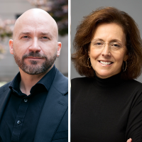 Headshots of Larry Jackson, associate dean of Academic Affairs, director of the Center for the Core Curriculum at Columbia College and Sara Just