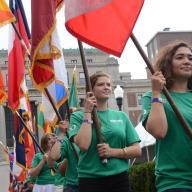 The Class of 2017 was welcomed to Columbia at Convocation. Members of the New Student Orientation Program committee carried flags showcasing all of the nations represented in the undergraduate student body. Photo: Eileen Barroso