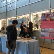 More than 500 students learned about study abroad and fellowships opportunities during the Annual Study Abroad Fair in Lerner Hall. Representatives promoted programming in more than fifty countries. Photo: Sydney Schwartz Gross