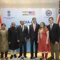 Columbia Experience Overseas intern Ben Harris ’14 (far right) and other students met with Secretary of State John Kerry and others at the India-U.S. Higher Education Dialogue in June in New Delhi. The CEO program expanded into Mumbai during summer 2013, bringing the total number of countries that offer international internships to seven. CEO interns gain valuable international work experience and connect with alumni mentors while abroad. 