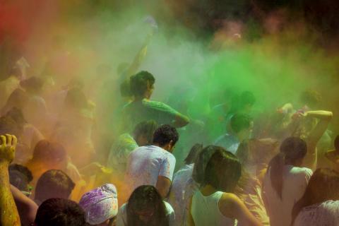 Members of the Columbia community celebrated the arrival of spring on campus and Holi, the Hindu festival of colours, with festivities on Ancel Plaza. Photo: Nate Johnson