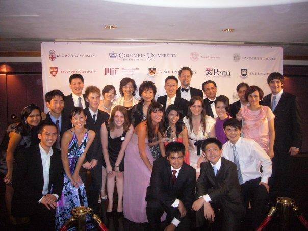 Lee (top row, center) with students from the Columbia Overseas Program on their way to the Ivy Ball in Hong Kong in Summer 2010.