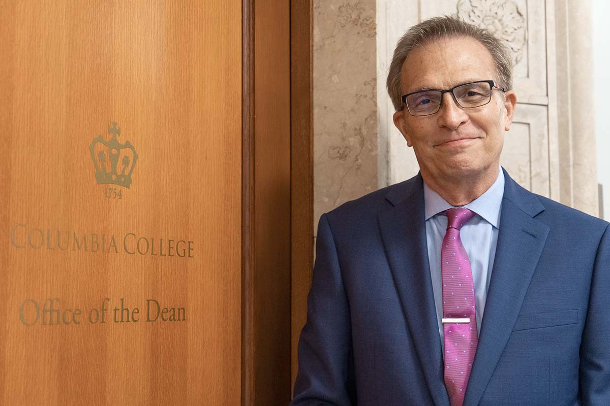 Dean Valentini pictured outside the dean's office in Hamilton Hall