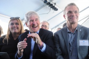 Bill Campbell CC’62, TC’64 with Columbia College Dean James J. Valentini at the dedication of the Campbell Sports Center in Fall 2013.