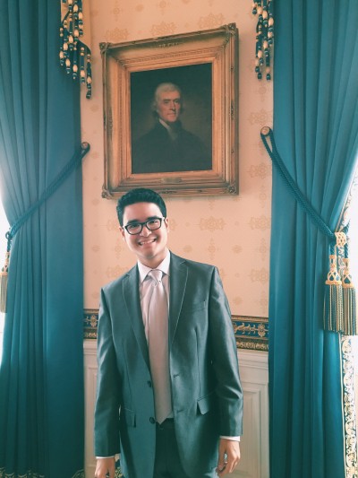 Santiago Tobar Potes CC’20 in the White House's Blue Room. Photo: Courtesty Santiago Tobar Potes CC’20