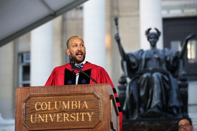 Dean Josef Sorett speaking at Convocation on Low Plaza