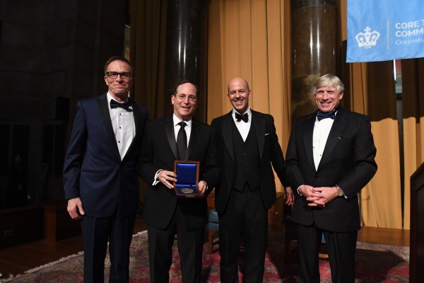 Dean James J. Valentini, University Trustee Jonathan S. Lavine CC’88, Michael P. Behringer CC’89, University President Lee C. Bollinger