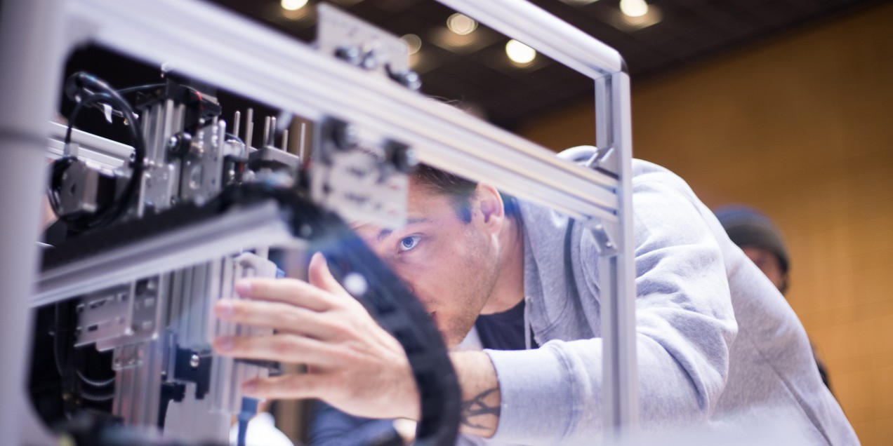 Student using a microscope