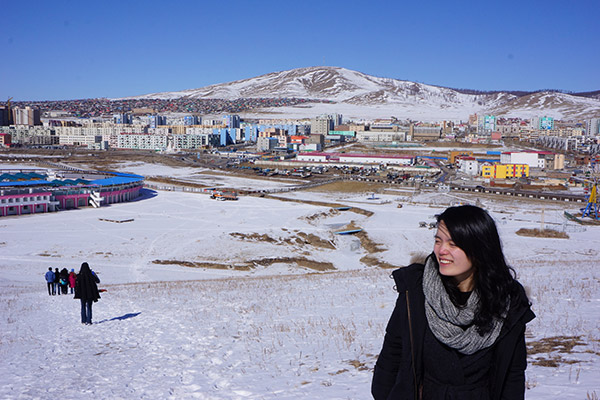 Kening Zhu CC ’14 on a trip to Erdenet — the second largest city in Mongolia — known for its mining industry. Photo: Courtesy Kening Zhu CC ’14 