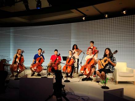 String Theory, joined by student-musicians who had been featured on NPR’s classical music program “From the Top,” on stage in September 2013 at Google Zeitgeist 2013 in Paradise Valley, Az. PHOTO: Courtesy String Theory