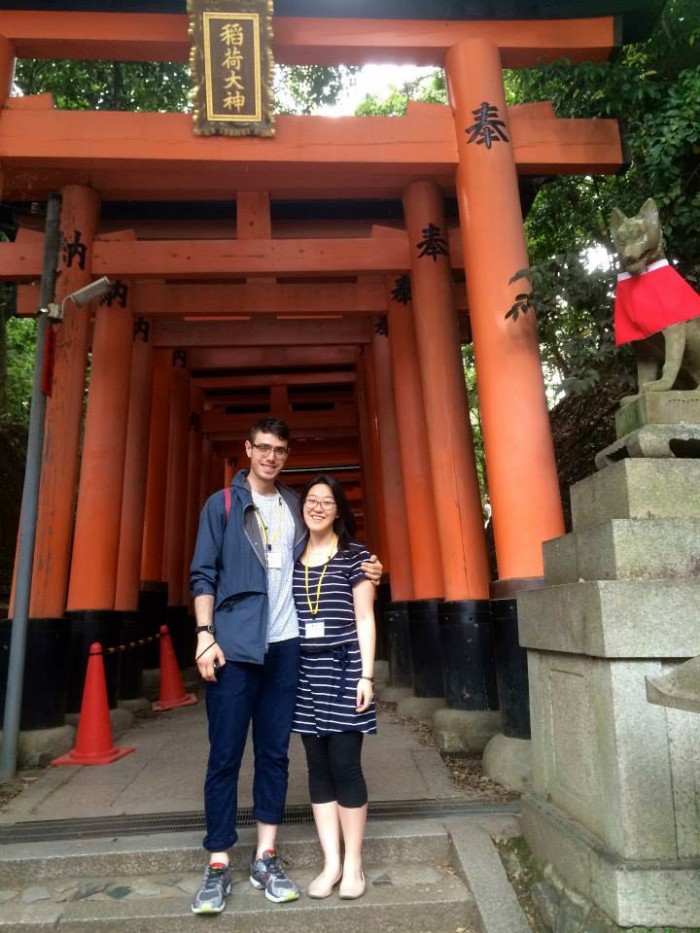 Trevor Menders CC’18 and Janet Jisoo Park CC’16 at the Fushimi Inari Shrine in Kyoto, Japan. Photo: Courtesy Janet Jisoo Park