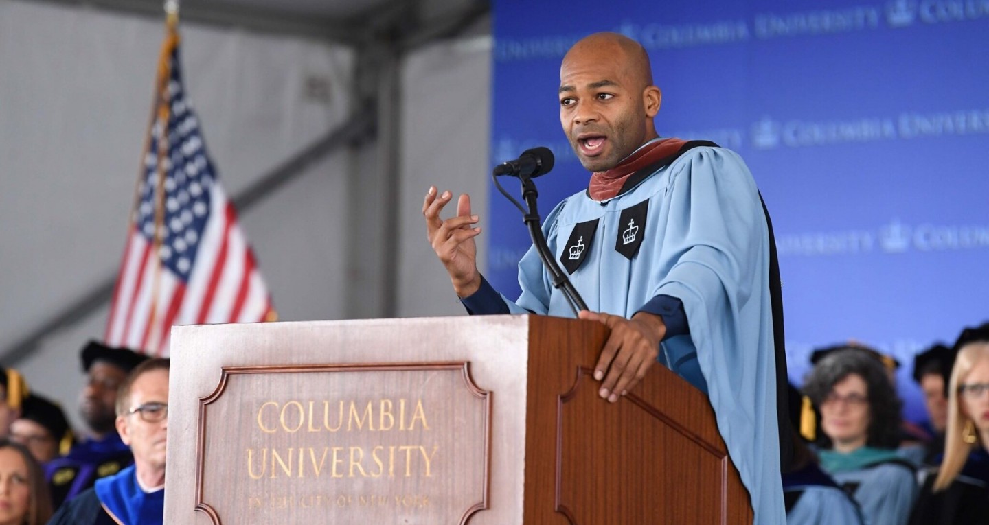 Photo of Brandon Victor Dixon speaking at 2019 Class Day