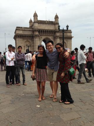 Sightseeing at the Gateway of India (left to right) were Meghna Mukherjee ’15, David Kang ’15 and Doreen Mohammed ’15. Photo: Courtesy Meghna Mukherjee ’15