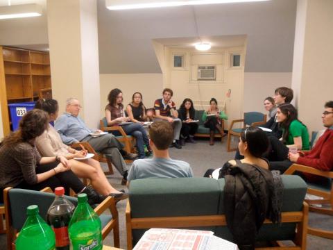 Students had pizza with Professor James Zetzel, chair of Contemporary Civilization, in February 2013. Photo: Courtesy of the LLC Students had pizza with Professor James Zetzel, chair of Contemporary Civilization, in February 2013. Photo: Courtesy of the LLC