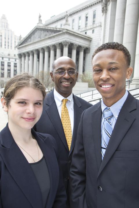 The Hon. Joseph A. Greenaway Jr. ’78 (center) stayed in touch with CCASSIP interns Samantha Peltz ’14 and Christopher Perkins ’14 even after the program ended. Photo: Leslie Jean-Bart ’76, ’77J