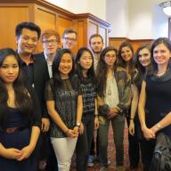 The 2014 Core Scholars — Jeremy Corren ’17, Soomin Kang ’16, Tiffany May ’17, Ethan Plaue ’15 and Matt White ’15 — were honored in a reception at the Center for the Core Curriculum.   Each year the Core Scholars Program invites any student who has taken a Core course to reflect on the materials of the Core Curriculum by creating a Core Reflection. Students who submit exceptionally creative and well executed reflections are honored as Core Scholars.