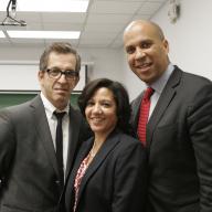 The Kenneth Cole [P'10; (far left)] Community Engagement Program brought Newark, N.J., Mayor Cory Booker (far right) to campus to empower Columbia students to get involved with their local communities. Ten College students were selected this year as Kenneth Cole Fellows.