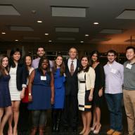 The Class of 2013 Senior Fund raised more than $25,000, the most in Columbia College history, with donations from approximately 750 students. Here, Dean James J. Valentini poses with the Executive Committee at the fund's kickoff event.