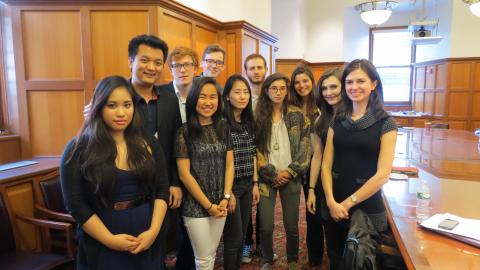 The 2014 Core Scholars — Jeremy Corren ’17, Soomin Kang ’16, Tiffany May ’17, Ethan Plaue ’15 and Matt White ’15 — were honored in a reception at the Center for the Core Curriculum.   Each year the Core Scholars Program invites any student who has taken a Core course to reflect on the materials of the Core Curriculum by creating a Core Reflection. Students who submit exceptionally creative and well executed reflections are honored as Core Scholars.