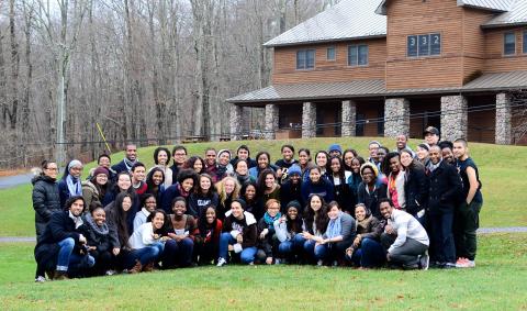 Multicultural Affairs enhanced student connections to the Columbia community at the annual Students of Color Leadership Retreat, held at the Frosty Valley YMCA in Claryville, NY, for 50 participating students. Photo: Roshawn Johnson