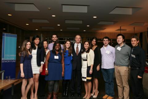 The Class of 2013 Senior Fund raised more than $25,000, the most in Columbia College history, with donations from approximately 750 students. Here, Dean James J. Valentini poses with the Executive Committee at the fund's kickoff event.