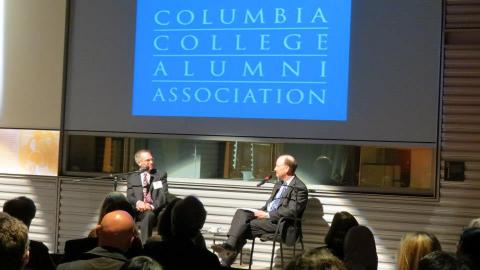 Dean James J. Valentini was interviewed by Jonathan Abbott '84, president and CEO of WBUR Boston, at a Columbia College event at the Boston public radio station. Valentini also traveled to Washington, D.C., Los Angeles and San Francisco to meet with alumni, parents, friends and future students. Photo: Courtesy Columbia College Alumni Affairs and Development