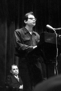 Ginsberg attracted a capacity crowd when he returned to campus for his poetry reading in McMillin Theater (now Miller Theatre) on February 5, 1959. photo: Fred W. McDarrah/getty images