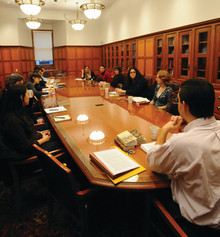 The conference room in the Witten Center for the Core Curriculum allows faculty from Contemporary Civilization, Literature Humanities and Frontiers of Science to gather weekly to discuss common issues. Photo: Eileen Barroso