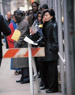 Nearly 4,000 people lined up for jobs outside the renovated Roosevelt Hotel in New York, providing a visual example of how a   rising GDP may not accurately reflect economic conditions in American society. PHOTO: © JAMES LEYNSE/CORBIS