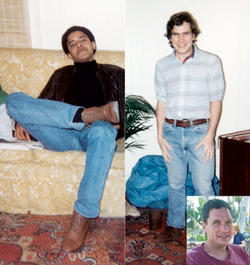 Obama and Boerner snapped photos of each other when they were roommates on West 109th Street. Inset: Boerner today. PHOTOS: Obama and boerner in apartment, courtesy Phil Boerner ’84; boerner today: Pern Beckman ’84