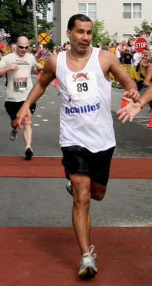 Paterson finishes the 9.3-mile Utica Boilermaker road race in August. PHOTO: Judy Sanders, Office of the Governor