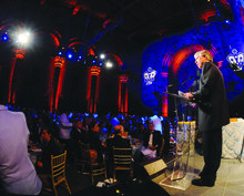 President Lee C. Bollinger addresses the crowd at the 2008 John Jay Awards Dinner, the last time the event was held at Cipriani 42nd Street.Photo: Eileen Barroso