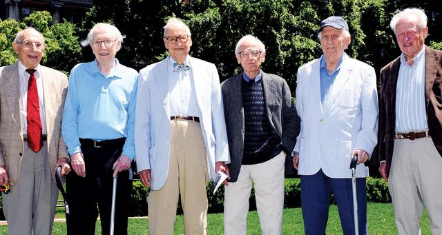 Members of the Class of 1941 who attended the ceremony honoring  Gehrig were (from left) Gene Sosin, Sherwin Kaufman, Wm. Theodore (Ted) de Bary, Ray Robinson, Arthur Friedman and Bob Zucker.PHOTO: NEW YORK YANKEES