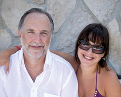 Neil Selinger ’75 relaxes with his daughter, Hannah ’02, on the island of Korcula in Croatia in August 2009, shortly after he was diagnosed with ALS. Photo: Jackie Weisberg