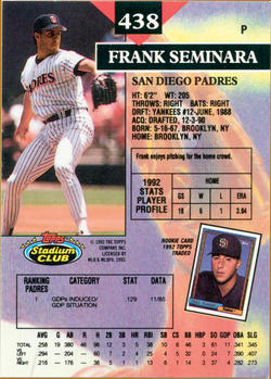 Frank Seminara &amp;#039;89 Topps baseball card from 1992. After eight years in the major and minor leagues, Seminara now is a Wall Street broker. 