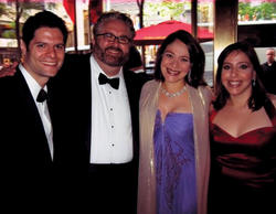 (Left to right) Kitt, Yorkey, Rita Pietropinto-Kitt ’93, ’96 Arts and Laura Pietropinto ’00 attend a pre-reception on the night of the 2009 Tony Awards. Next to Normal won three, including best original score.