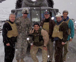 Diplomat Chris Dell ’78 credits Columbia with inspiring his career choice. Left to right: Secretary of Defense Chuck Hagel, Gen. David Rodriguez, Robert Maggi, Vice President Joe Biden, Dell and Secretary of State John Kerry in Afghanistan in 2008. Photo: Jon Silson