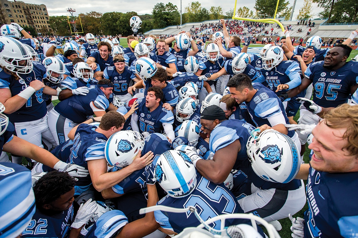 Photo of Columbia University football team celebrating