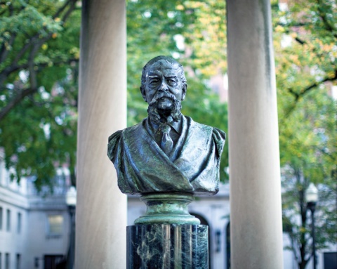 Located in the center of Van Am Quad is a bust of John Howard Van Amringe.