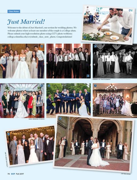 The "Just Married!" section of CCT's Fall 2017 issue.