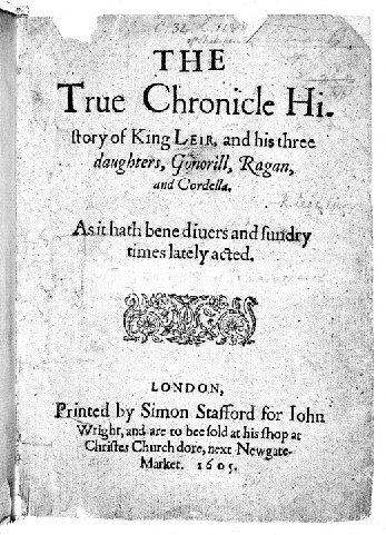 Title page of the Quarto of King Leir (1605)