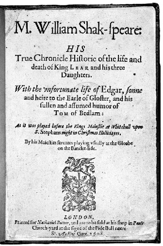 Title page of the Quarto of King Lear (1608).