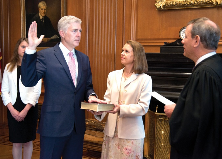 Neil Gorsuch '88, newly confirmed to the Supreme Court, is sworn into office.