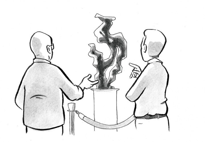 Illustration of two people evaluating a piece of art