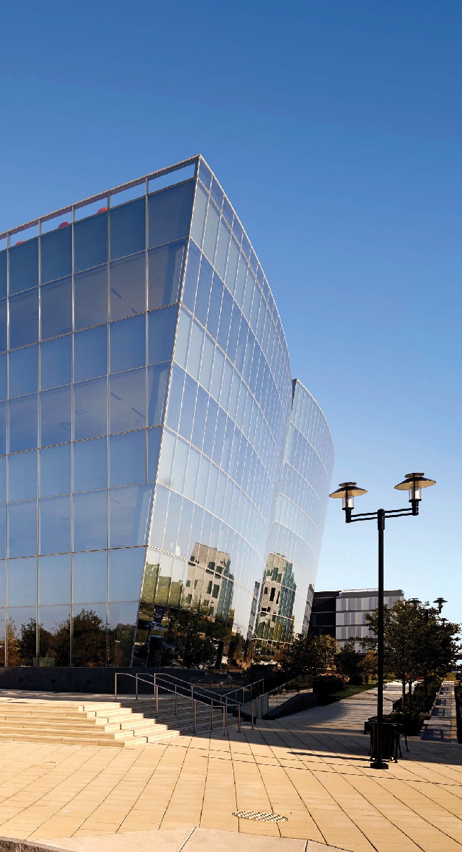 The corner of a glass building