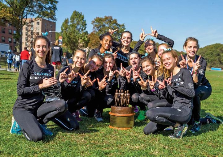 The women’s cross country team celebrating its first Ivy Heps title in more than a decade.