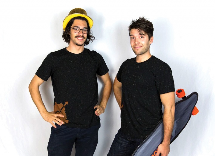 Two men dressed in black T-shirts