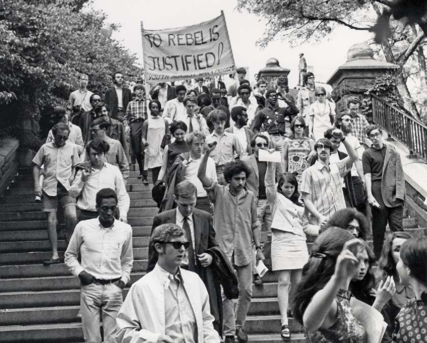 Student protesters entering Morningside Park in April 1968.